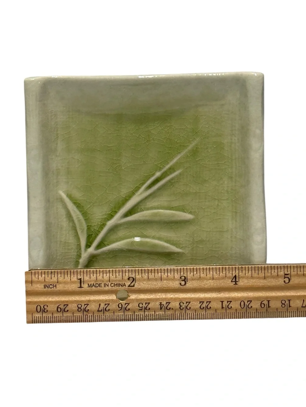 Vintage Crate and Barrel Kiri Green Bamboo Square Appetizer Plates Set of 4
